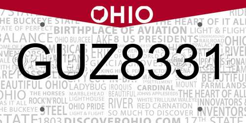 GUZ8331 Ohio License Plate