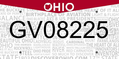 GV08225 Ohio License Plate