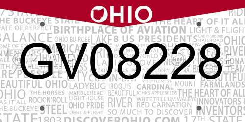 GV08228 Ohio License Plate