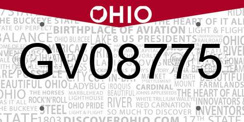 GV08775 Ohio License Plate
