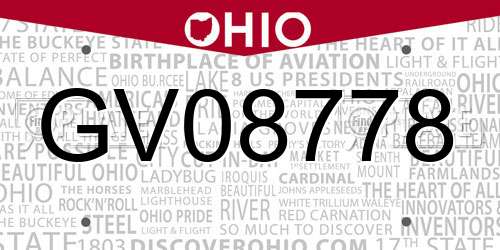 GV08778 Ohio License Plate