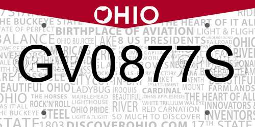 GV0877S Ohio License Plate