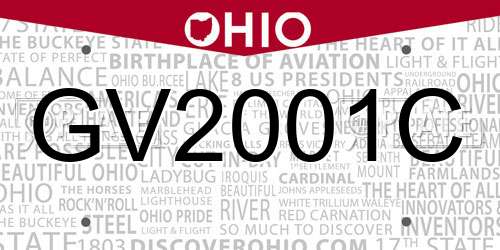 GV2001C Ohio License Plate