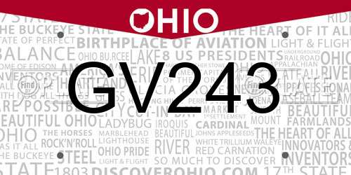 GV243 Ohio License Plate