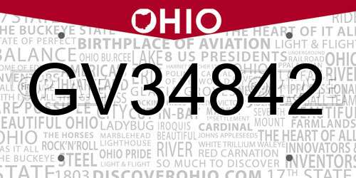 GV34842 Ohio License Plate