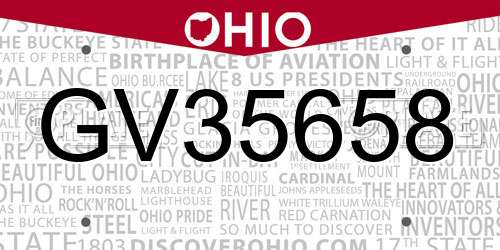 GV35658 Ohio License Plate
