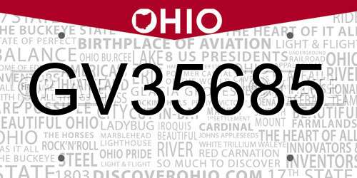 GV35685 Ohio License Plate