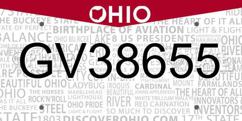 GV38655 Ohio License Plate