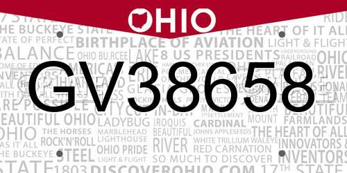 GV38658 Ohio License Plate