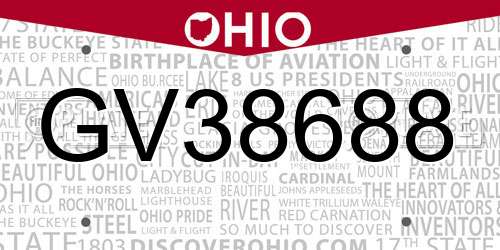 GV38688 Ohio License Plate