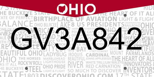 GV3A842 Ohio License Plate