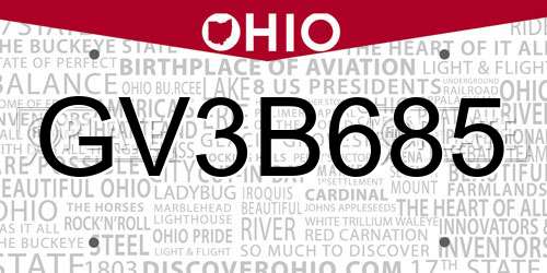 GV3B685 Ohio License Plate