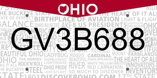 GV3B688 Ohio License Plate