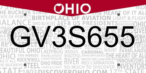 GV3S655 Ohio License Plate