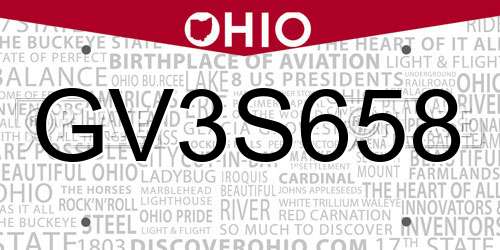 GV3S658 Ohio License Plate