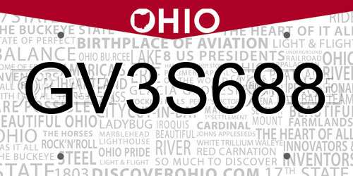 GV3S688 Ohio License Plate