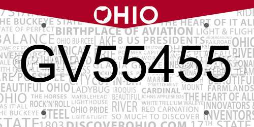 GV55455 Ohio License Plate