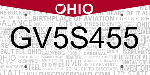 GV5S455 Ohio License Plate