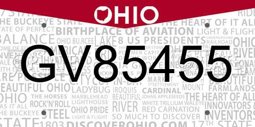 GV85455 Ohio License Plate