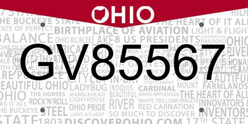 GV85567 Ohio License Plate