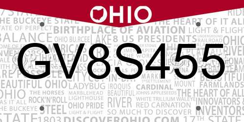 GV8S455 Ohio License Plate