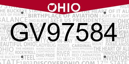 GV97584 Ohio License Plate