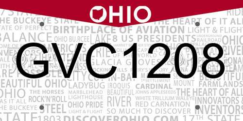 GVC1208 Ohio License Plate