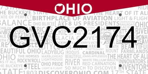 GVC2174 Ohio License Plate
