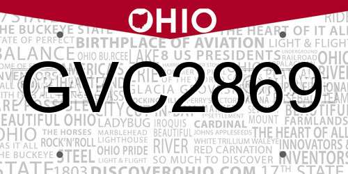 GVC2869 Ohio License Plate