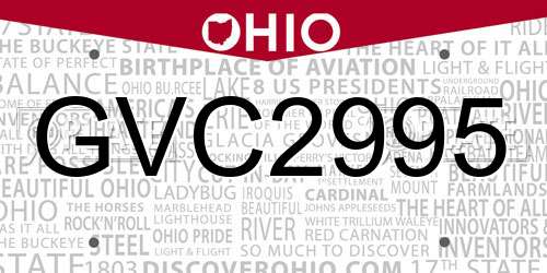 GVC2995 Ohio License Plate