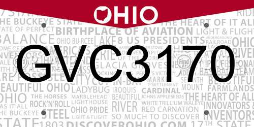 GVC3170 Ohio License Plate