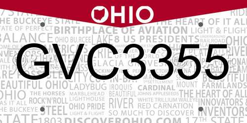 GVC3355 Ohio License Plate