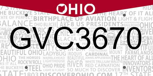 GVC3670 Ohio License Plate