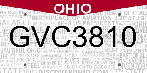 GVC3810 Ohio License Plate