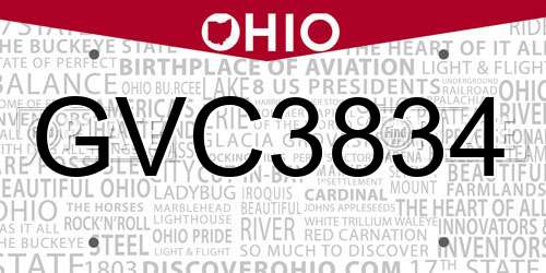 GVC3834 Ohio License Plate
