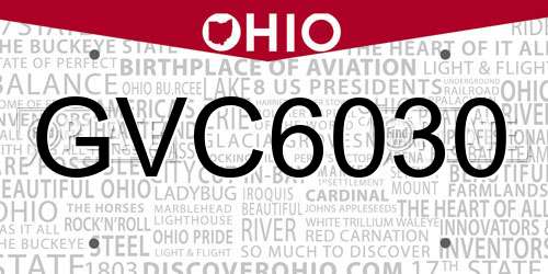 GVC6030 Ohio License Plate