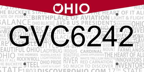 GVC6242 Ohio License Plate