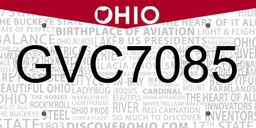 GVC7085 Ohio License Plate