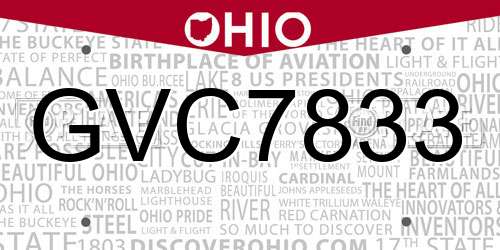 GVC7833 Ohio License Plate