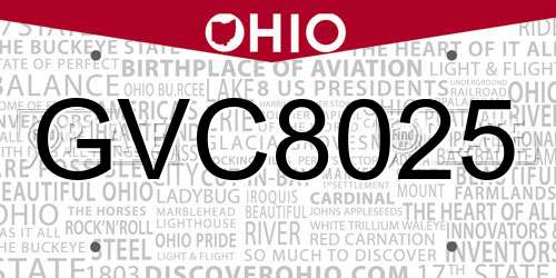 GVC8025 Ohio License Plate