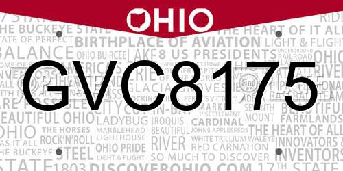 GVC8175 Ohio License Plate