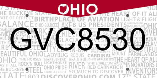 GVC8530 Ohio License Plate