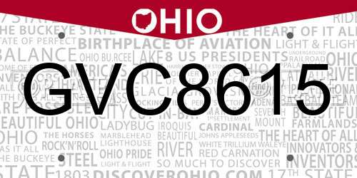GVC8615 Ohio License Plate