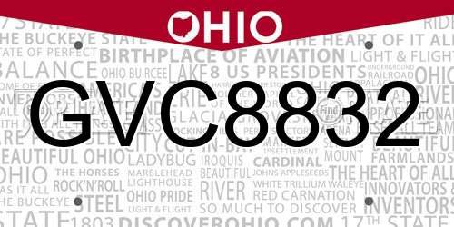 GVC8832 Ohio License Plate