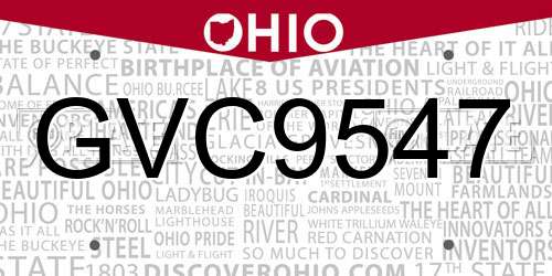 GVC9547 Ohio License Plate