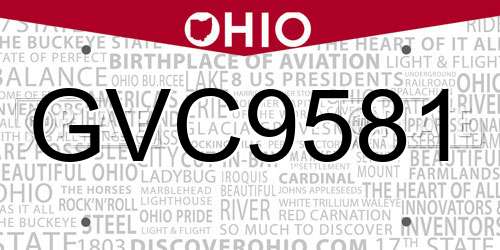 GVC9581 Ohio License Plate