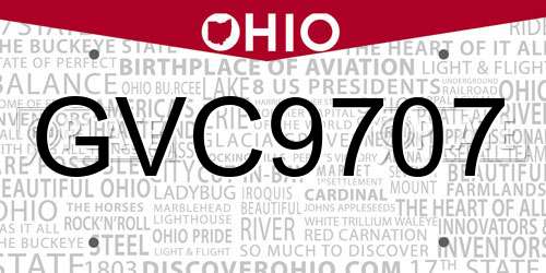 GVC9707 Ohio License Plate