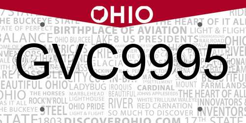 GVC9995 Ohio License Plate