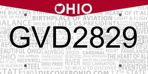GVD2829 Ohio License Plate