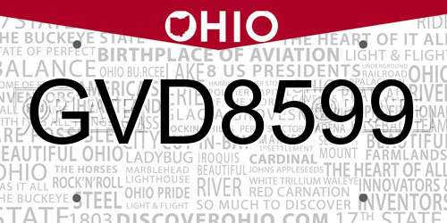GVD8599 Ohio License Plate